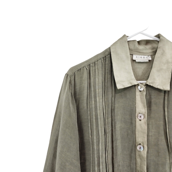 Kleen Women's Linen Blend Pintucks Button Front Shirt Lagenlook - XS - Picture 2 of 6